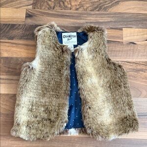 OshKosh B'gosh Brown Fur Vest with Navy Lining